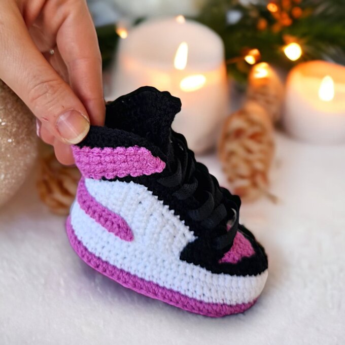 Jordan Style Crochet Purple Baby Sneakers Booties