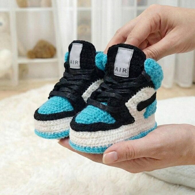 Jordan-Style Turquoise Crochet Baby Booties