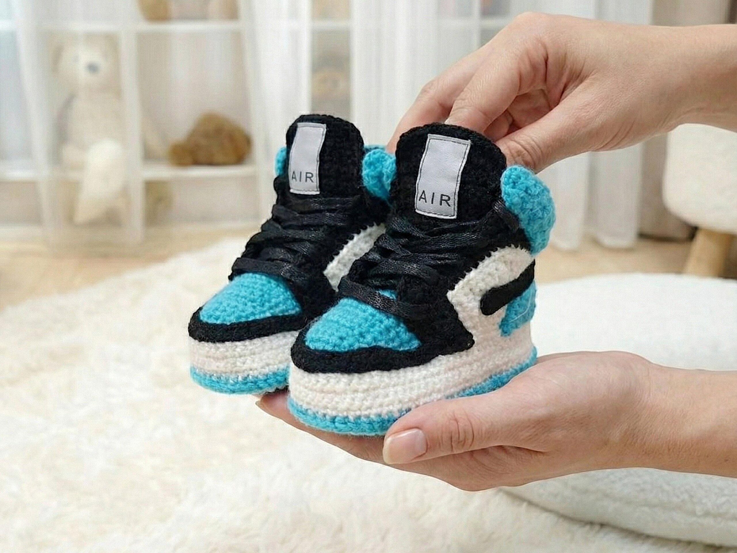 Jordan-Style Turquoise Crochet Baby Booties