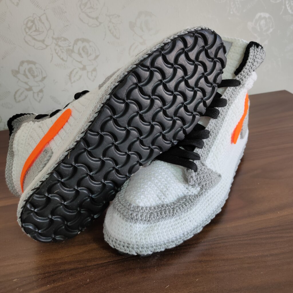 Custom Grey Crochet High-Top Slippers - view 5