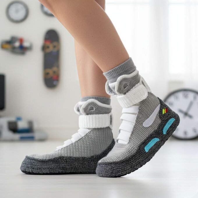 Marty McFly Crochet Air Mag Slippers Back to the Future Cosplay Plush Sneaker Cozy House Shoes Retro Sci Fi Gift Unisex Futuristic Boots