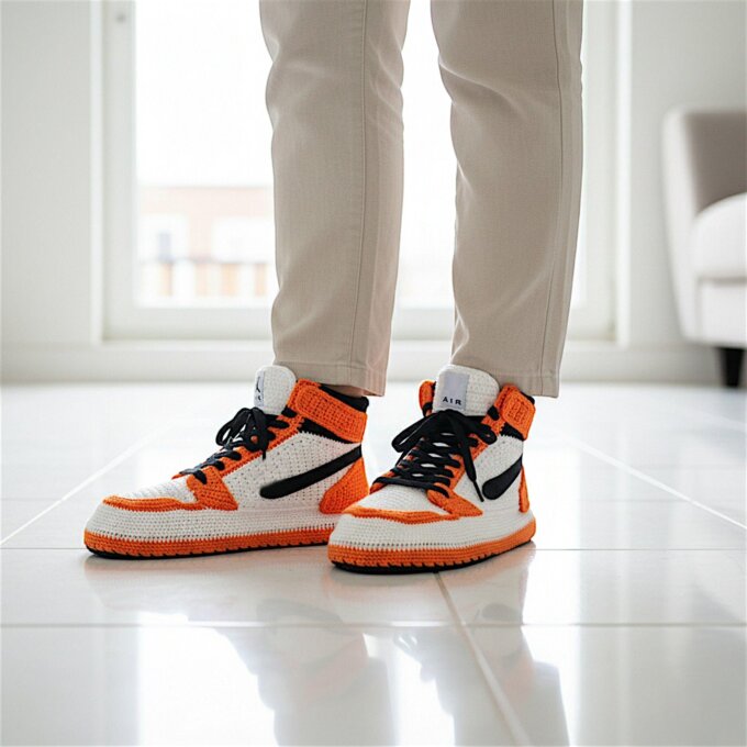 Men Jordans Slippers Womens Crochet Sneakers Orange Jordan House Shoes High Top Plush Boots Basketball Fan Gift Hip Hop Custom Kicks
