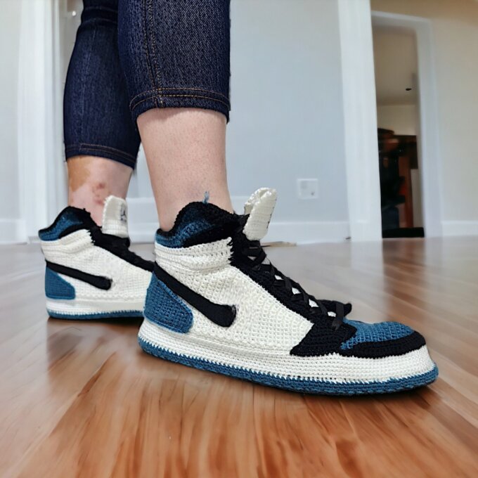 Navy Blue Knitted High Top Sneakers