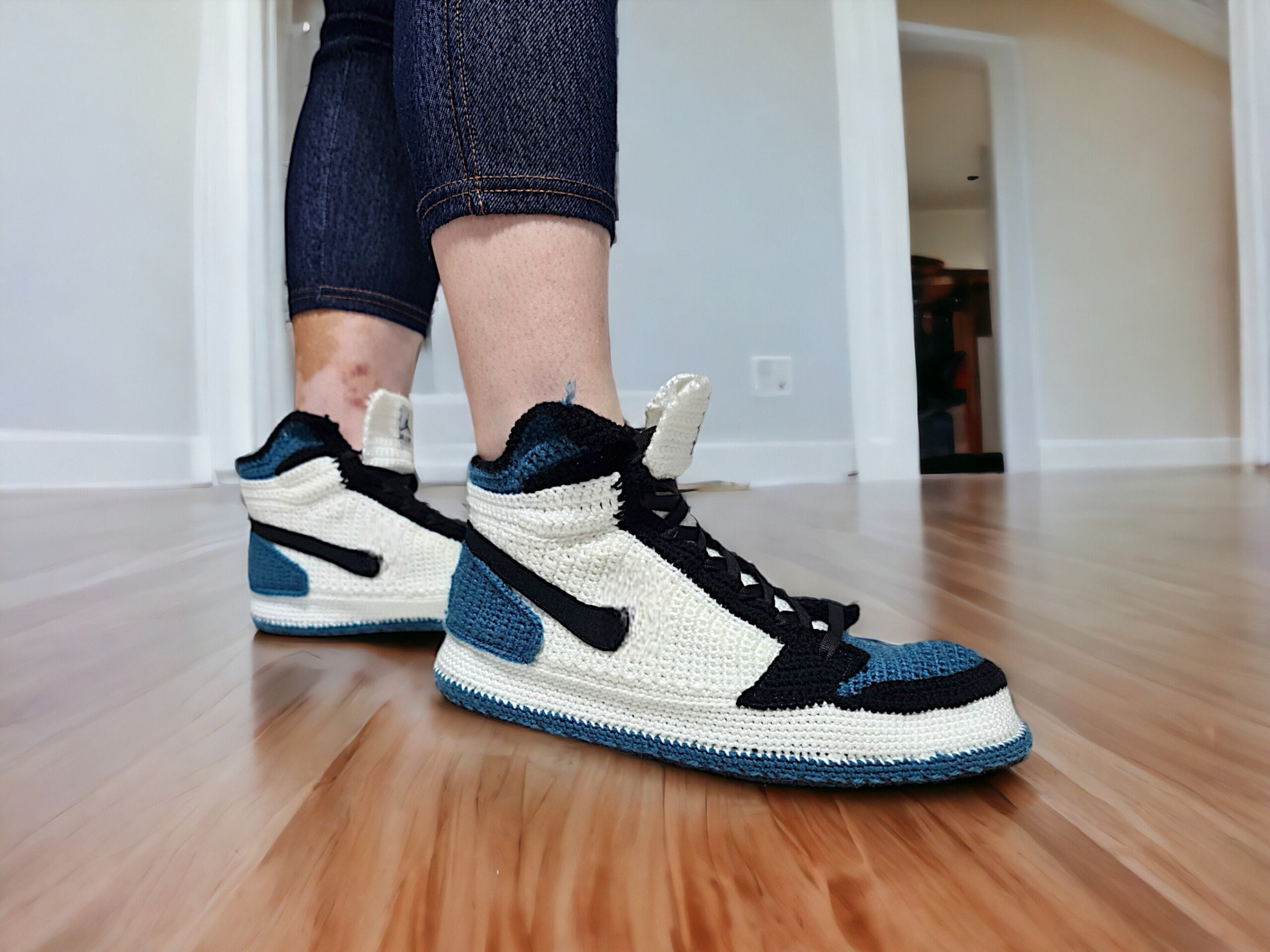 Navy Blue Knitted High Top Sneakers