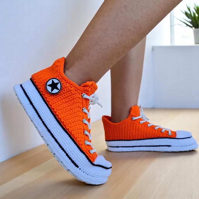 Orange Crochet Sneaker Slippers