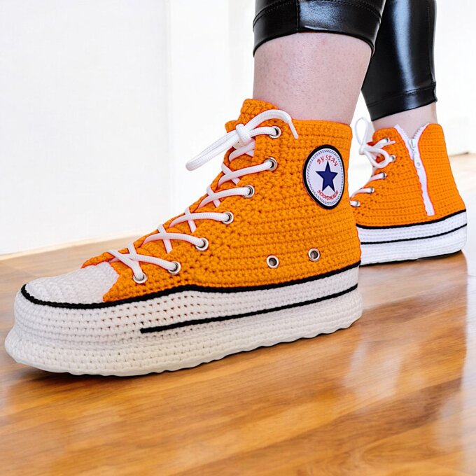 Orange Crochet Sneakers Style Slippers