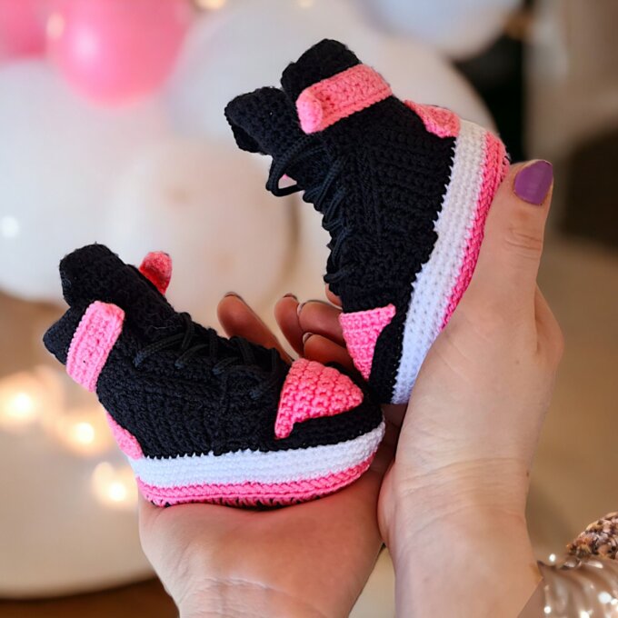 Pink Crochet Baby Jordan Style Sneaker Booties