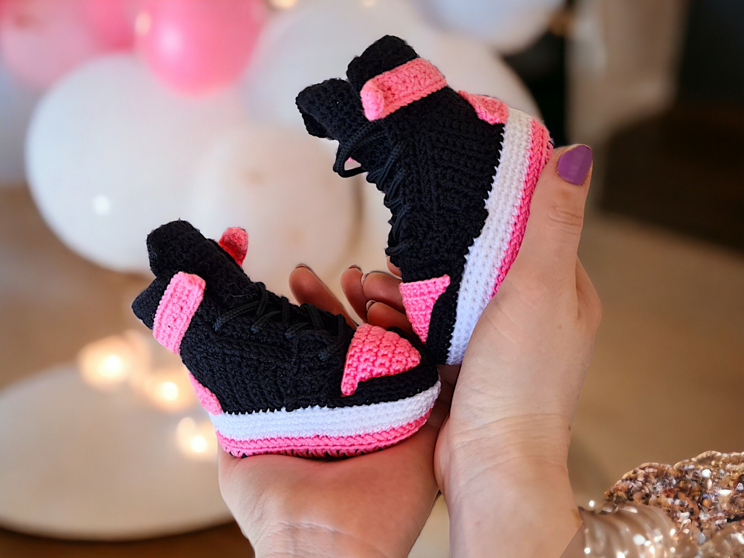 Pink Crochet Baby Jordan Style Sneaker Booties