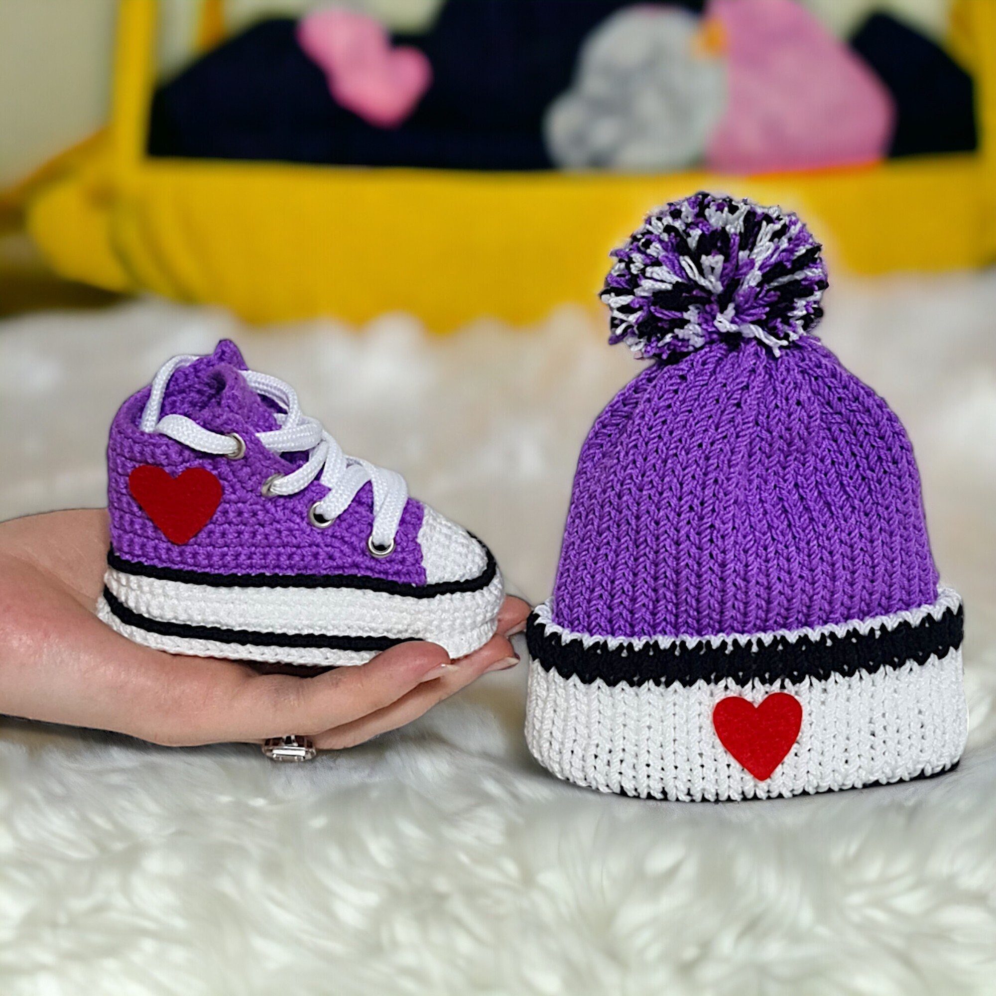 Purple Crochet Sneaker and Beanie Purple Crochet Sneaker and Beanie