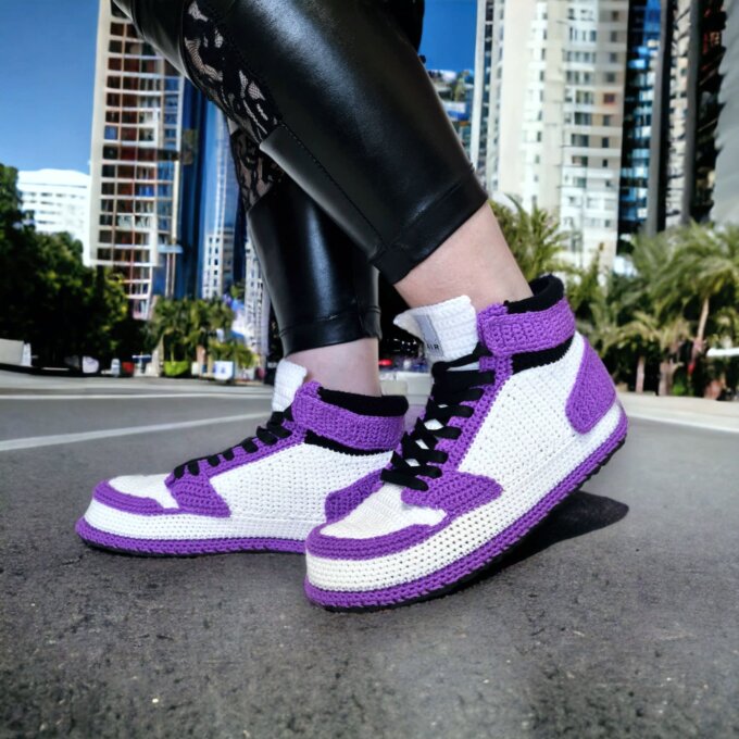 Purple Crochet Sneaker Slippers