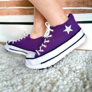 Purple Crochet Sneakers Slippers Custom Knitted Indoor House Shoes Wool Ballet Ladies Canvas Cozy Ladies Boots Soft Comfort Unisex Socks
