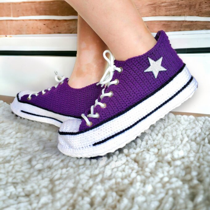 Purple Crochet Sneakers Slippers
