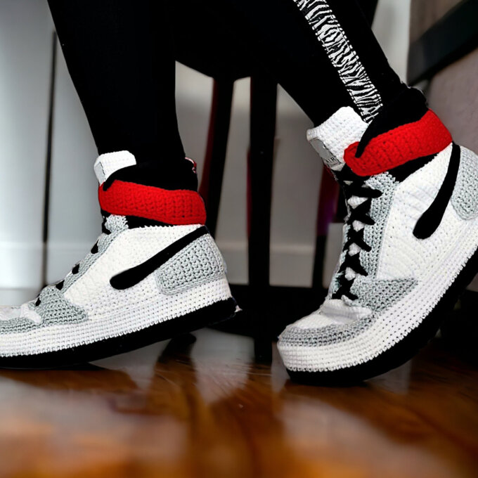 Smoke Grey Jordan Style Crochet Sneakers Slippers