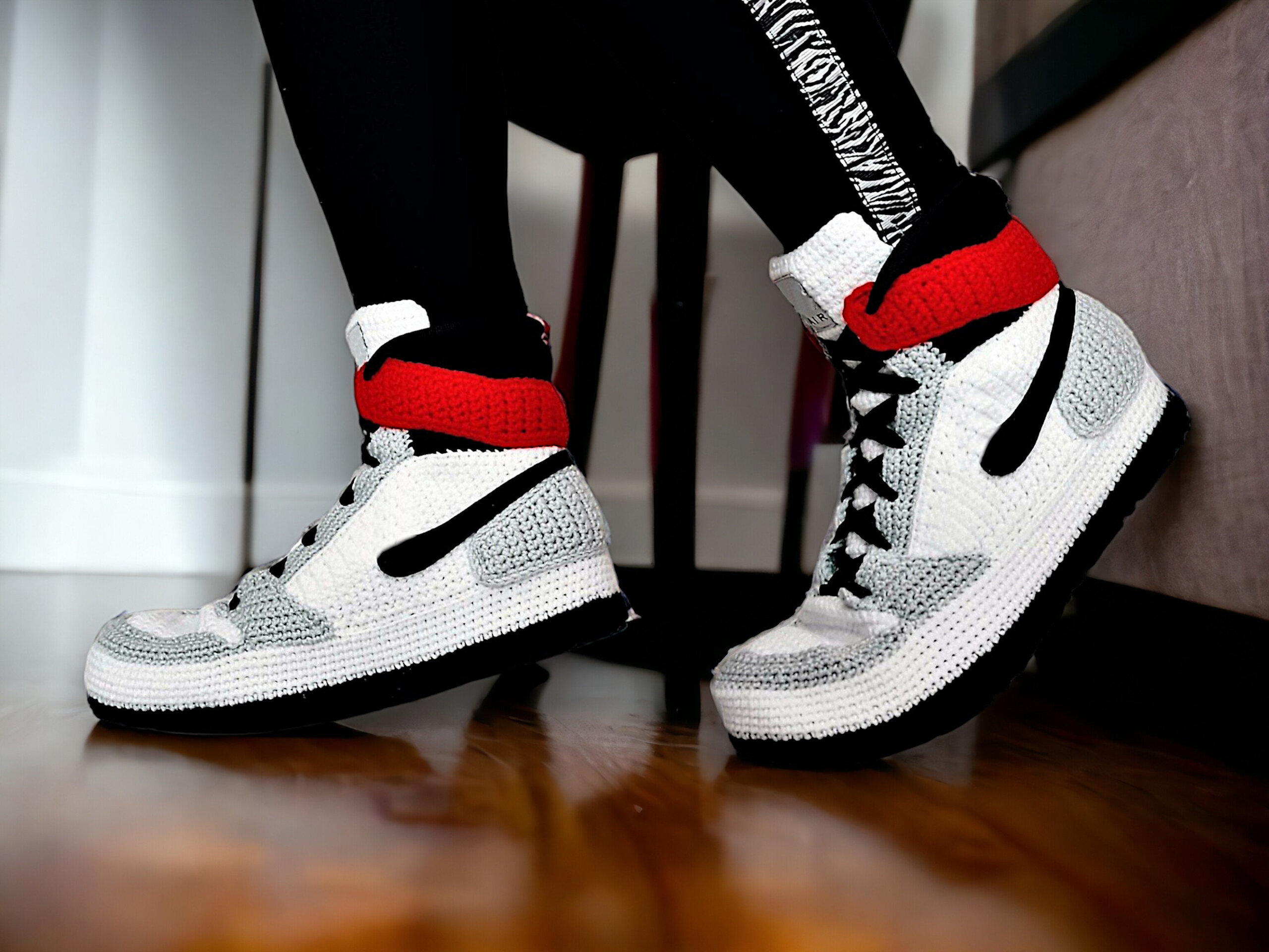Smoke Grey Jordan Style Crochet Sneakers Slippers Smoke Grey Jordan Style Crochet Sneakers Slippers