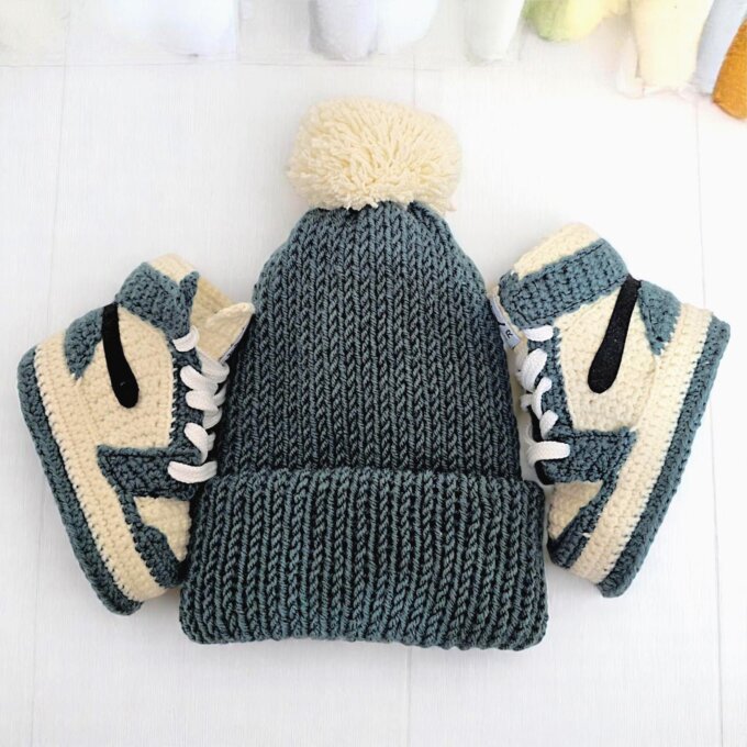 Teal and Beige Crochet Baby Set
