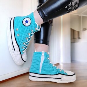 Turquoise Knitted Sneakers Style Slippers Men Women Unisex Non slip Birthdays Christmas Valentine s Day Gift Custom Big Sizes Shoes