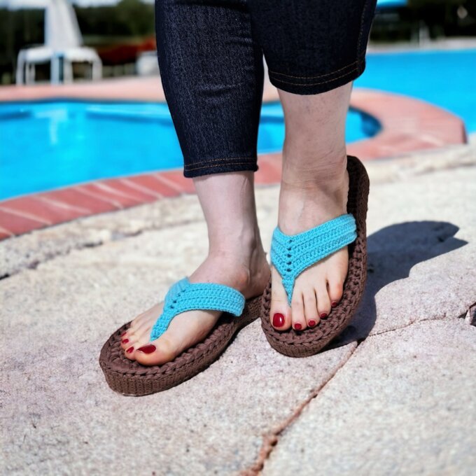 Turquoise Sandals Slip On Boho Flip Flops Pool Thong Slippers
