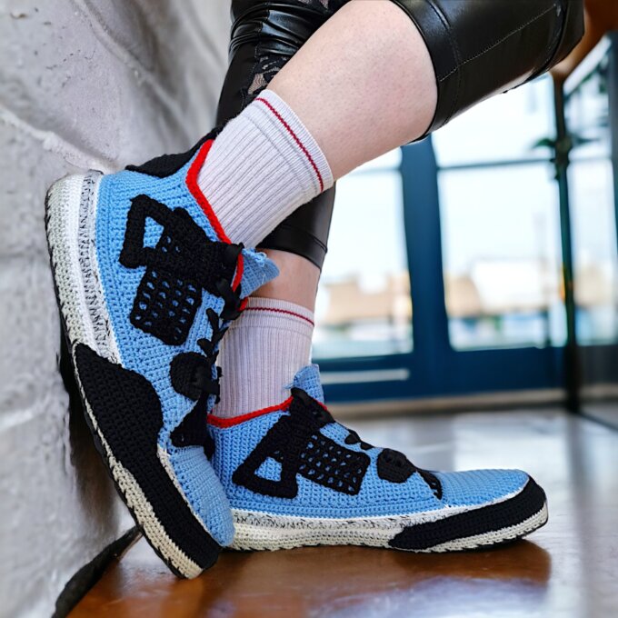 University Blue Retro Travis AJ4 Crochet Cactus Jordan Sneaker Slippers