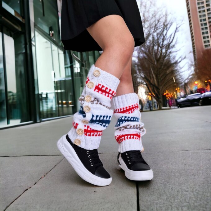 Vintage Style Handmade Crochet Rug Patterned Leg Warmers