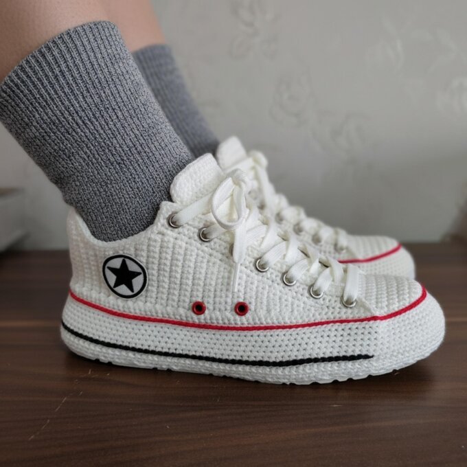White Crochet Canvas Slippers